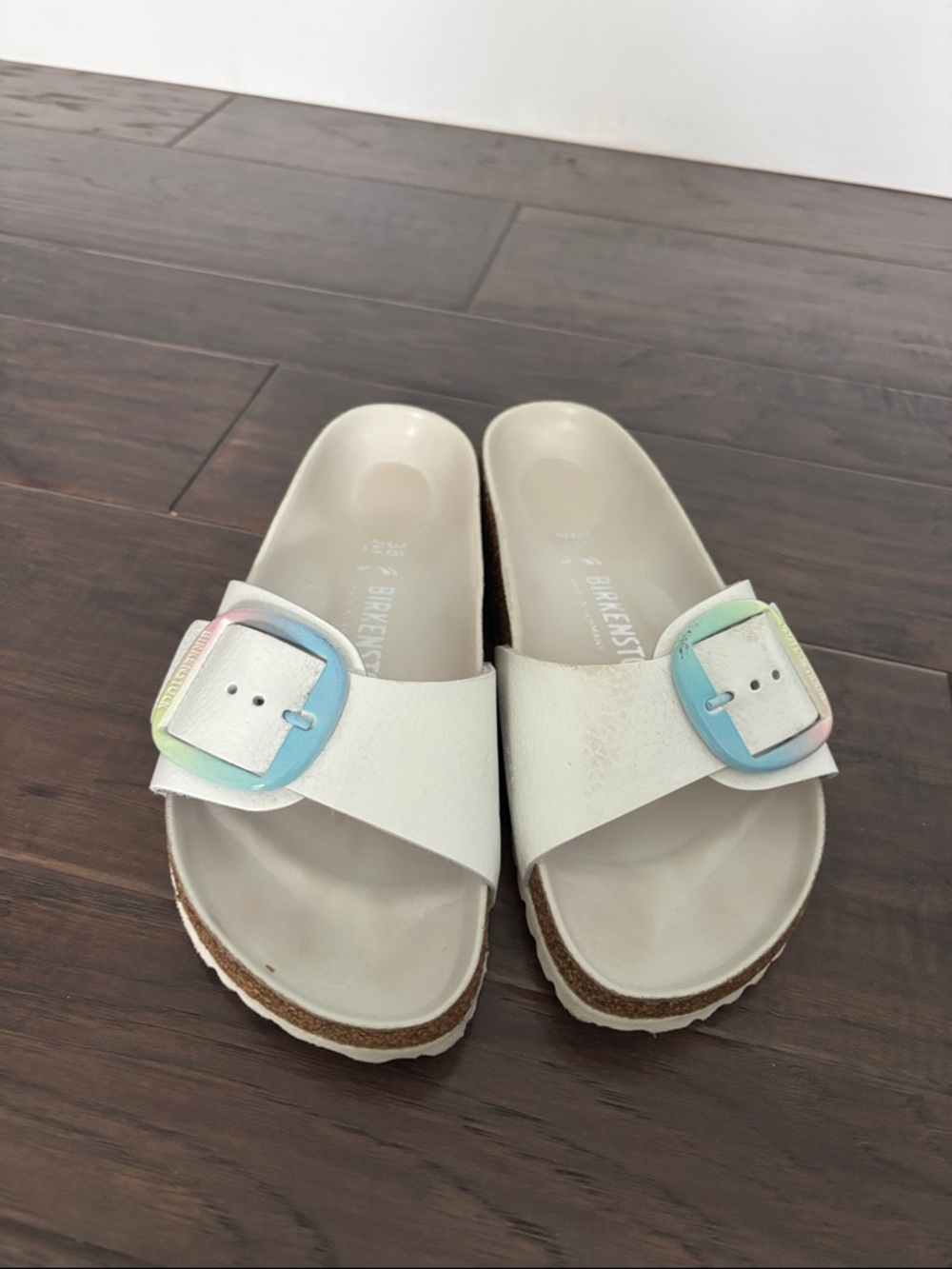 White Madrid Birkenstock leather Big Buckle Sandal size EU38